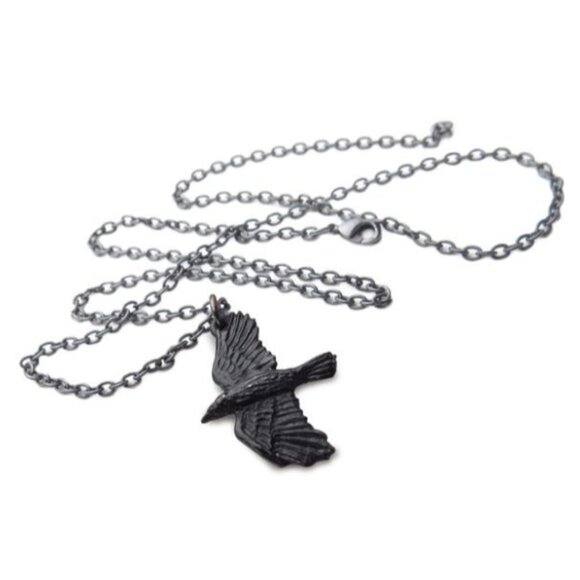 Ravenine Pendant – Alchemy Gothic Raven Skull ✦ Black Rose ✦ Pewter Charm ✦ NWT - Picture 1 of 4
